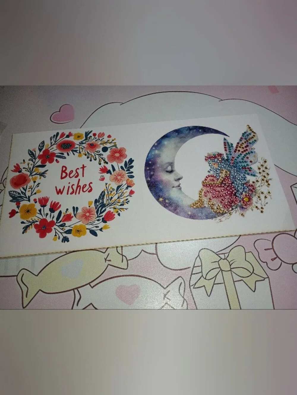Moon & Fairy Rhinestone Card - Handmade